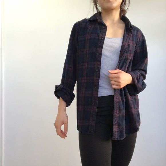 Uniqlo Tops - UNIQLO Navy and Dark Purple Men's Flannel